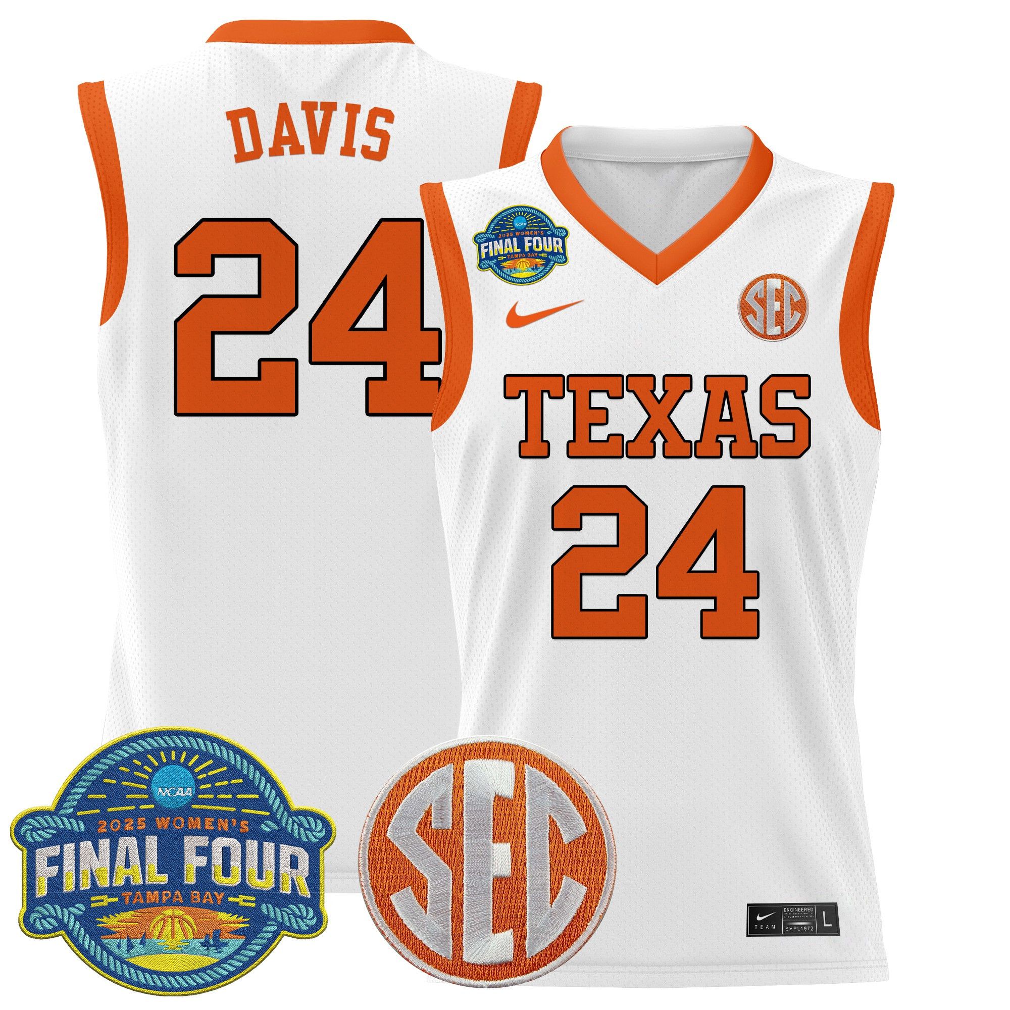 Men Texas Longhorns #24 Davis White Nike 2025 Final Four Patch Lightweight Basketball NCAA Jersey